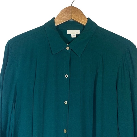 J Jill Shirt Women's Medium Dark Green Tunic Flowy Button Classic Top Blouse - Picture 4 of 7
